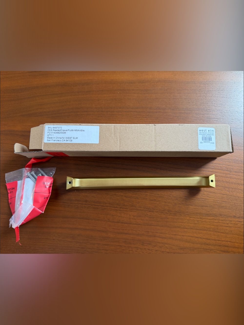 Gold Reeded Drawer Pull - Picture 2 of 4